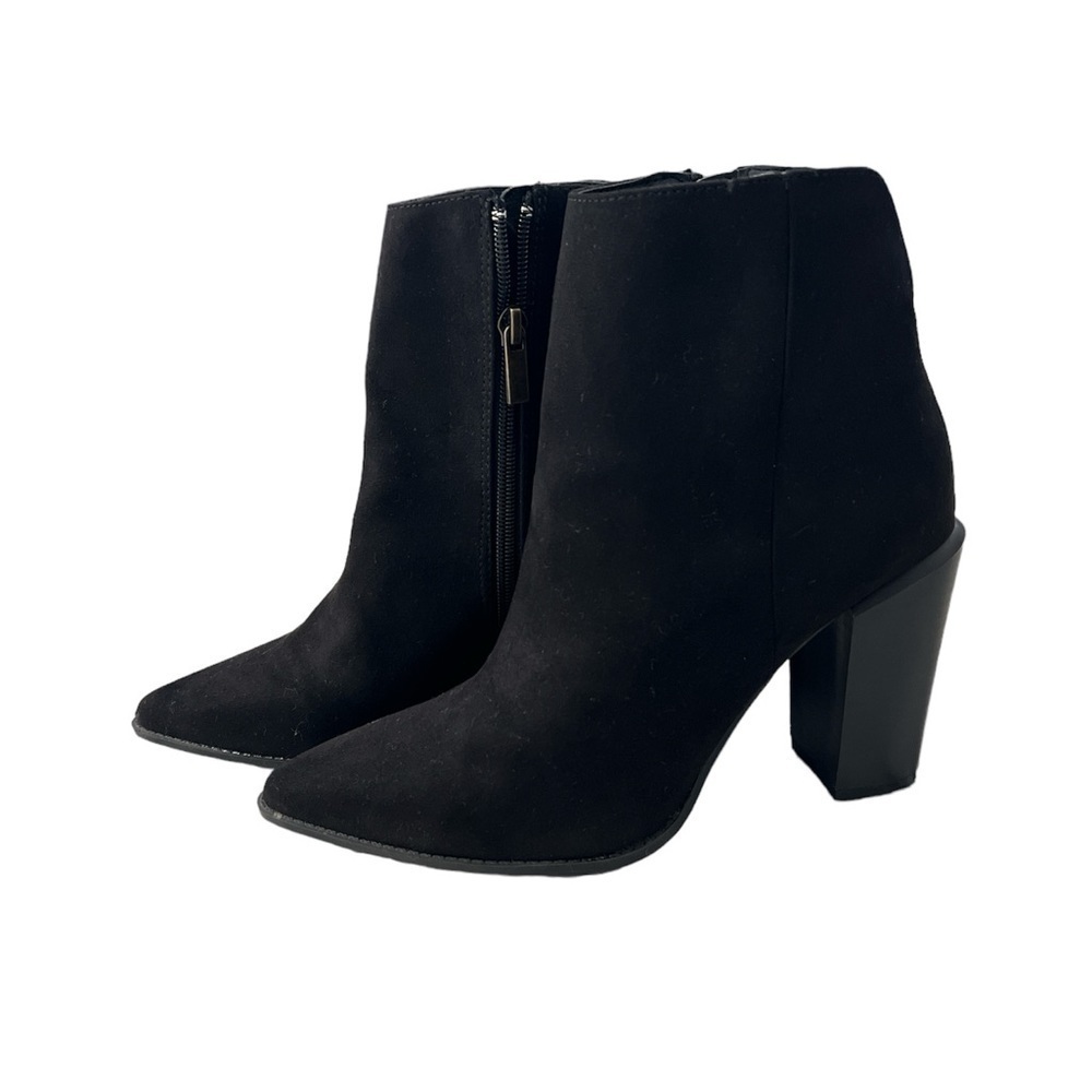Qupid black booties ankle boot wood heel 9.5
